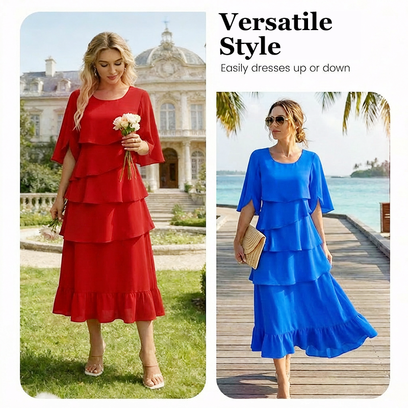 💃 Elegant Tiered Ruffle Sleeve Dress – Effortless Charm & Flattering Style ✨👗