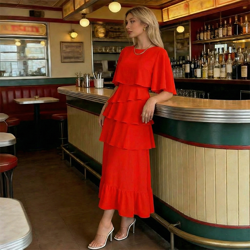 💃 Elegant Tiered Ruffle Sleeve Dress – Effortless Charm & Flattering Style ✨👗