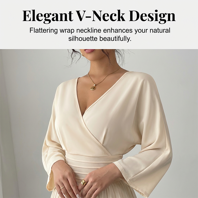 Hot Sale Deals-Elegant V-Neck Pleated Wide-Leg Jumpsuit