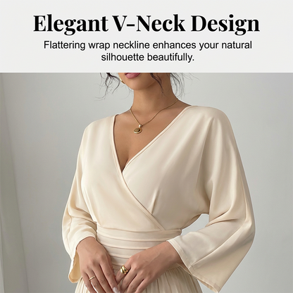Hot Sale Deals-Elegant V-Neck Pleated Wide-Leg Jumpsuit