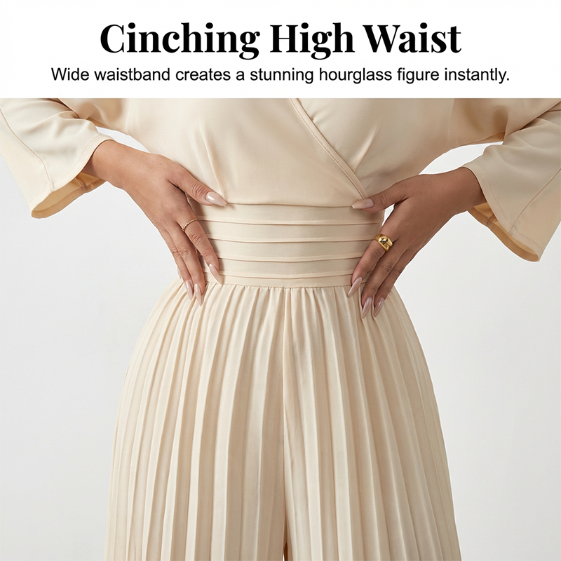 Hot Sale Deals-Elegant V-Neck Pleated Wide-Leg Jumpsuit