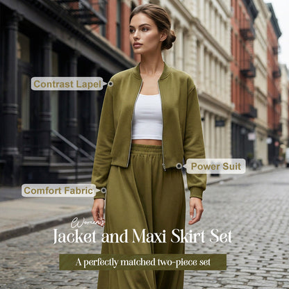 Women's 2-Piece Bomber Jacket and Maxi Skirt Set