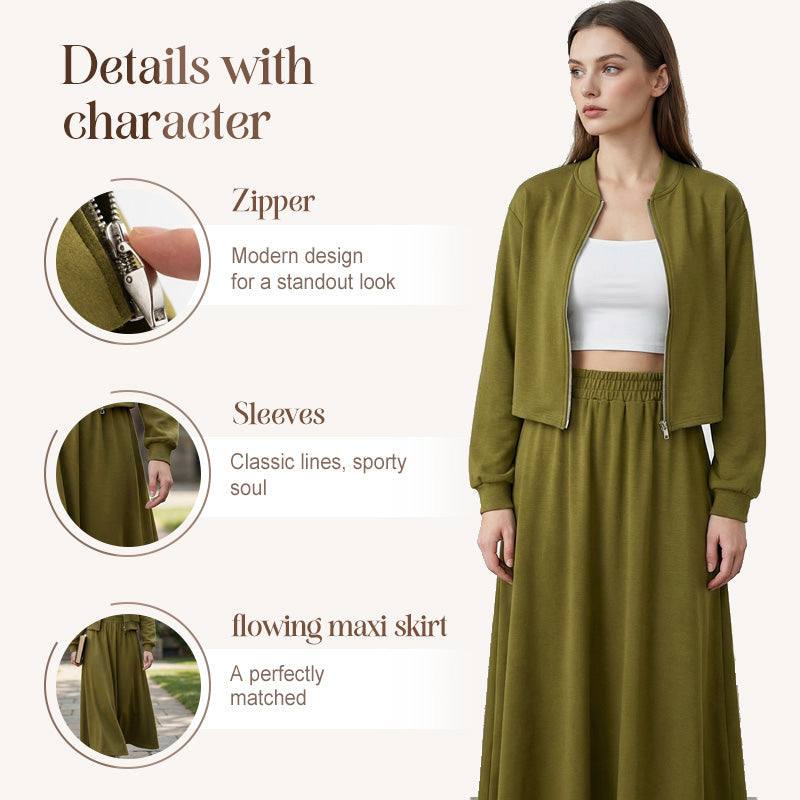 Women's 2-Piece Bomber Jacket and Maxi Skirt Set