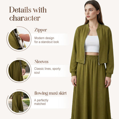 Women's 2-Piece Bomber Jacket and Maxi Skirt Set