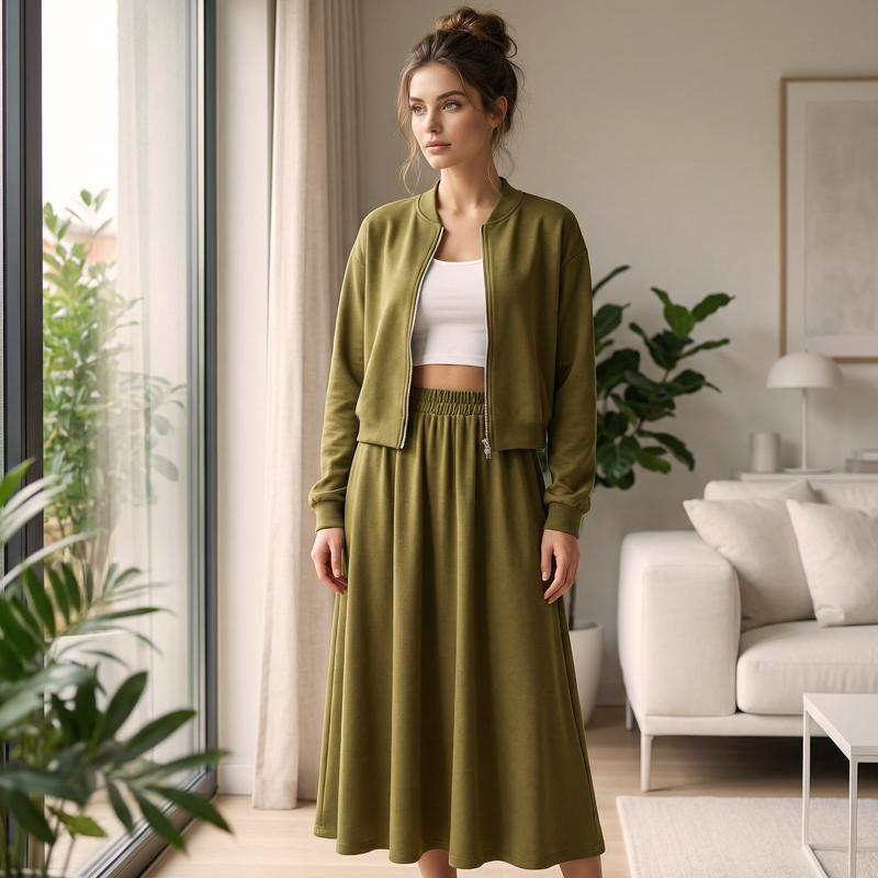 Women's 2-Piece Bomber Jacket and Maxi Skirt Set
