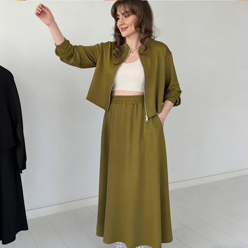 Women's 2-Piece Bomber Jacket and Maxi Skirt Set