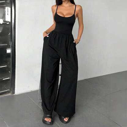 🌸 Spaghetti Strap Wide-Leg Jumpsuit with Pockets – Effortlessly Chic & Comfortable in One Step ✨💖
