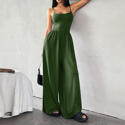 🌸 Spaghetti Strap Wide-Leg Jumpsuit with Pockets – Effortlessly Chic & Comfortable in One Step ✨💖