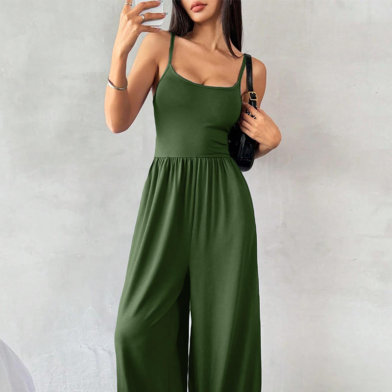 🌸 Spaghetti Strap Wide-Leg Jumpsuit with Pockets – Effortlessly Chic & Comfortable in One Step ✨💖