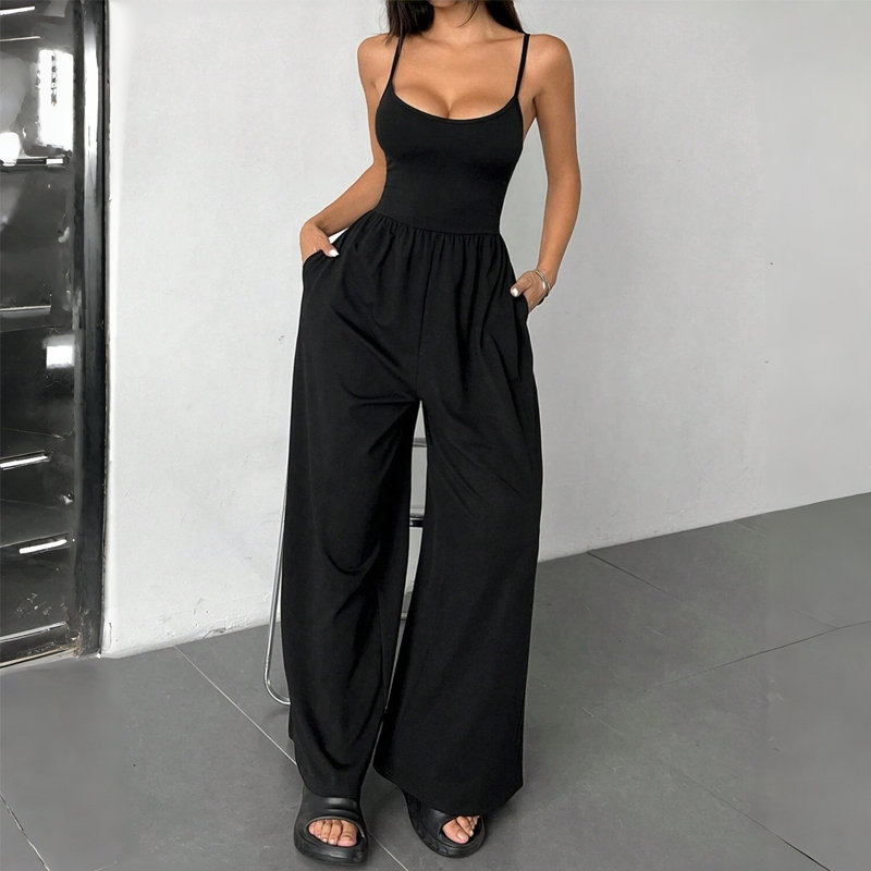 🌸 Spaghetti Strap Wide-Leg Jumpsuit with Pockets – Effortlessly Chic & Comfortable in One Step ✨💖