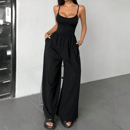 🌸 Spaghetti Strap Wide-Leg Jumpsuit with Pockets – Effortlessly Chic & Comfortable in One Step ✨💖