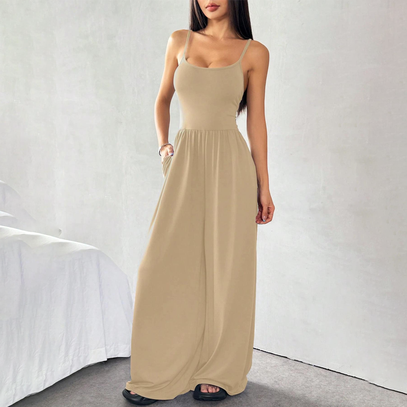 🌸 Spaghetti Strap Wide-Leg Jumpsuit with Pockets – Effortlessly Chic & Comfortable in One Step ✨💖