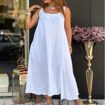 Women's Cotton Linen Cami Dress with Pockets