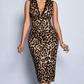 Lace Trim V-Neck Leopard Print Bodycon Dress