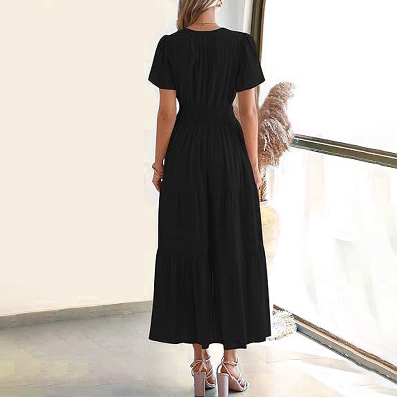 Women's Boho Chic Smocked Waist Maxi Dress