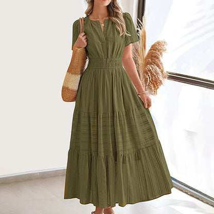 Women's Boho Chic Smocked Waist Maxi Dress