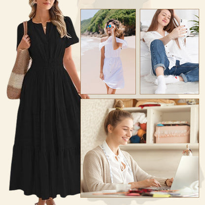 Women's Boho Chic Smocked Waist Maxi Dress