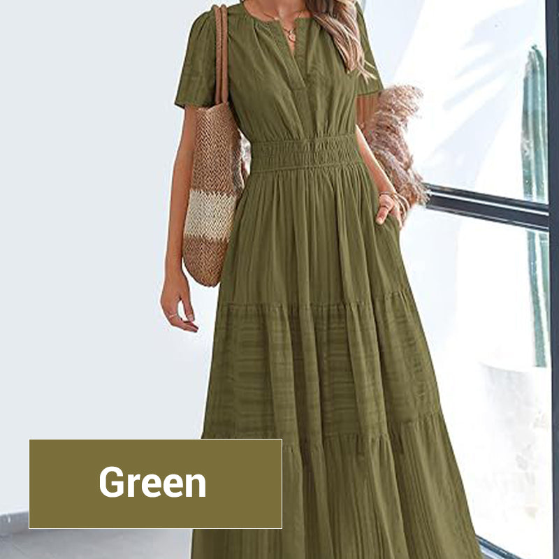 Women's Boho Chic Smocked Waist Maxi Dress