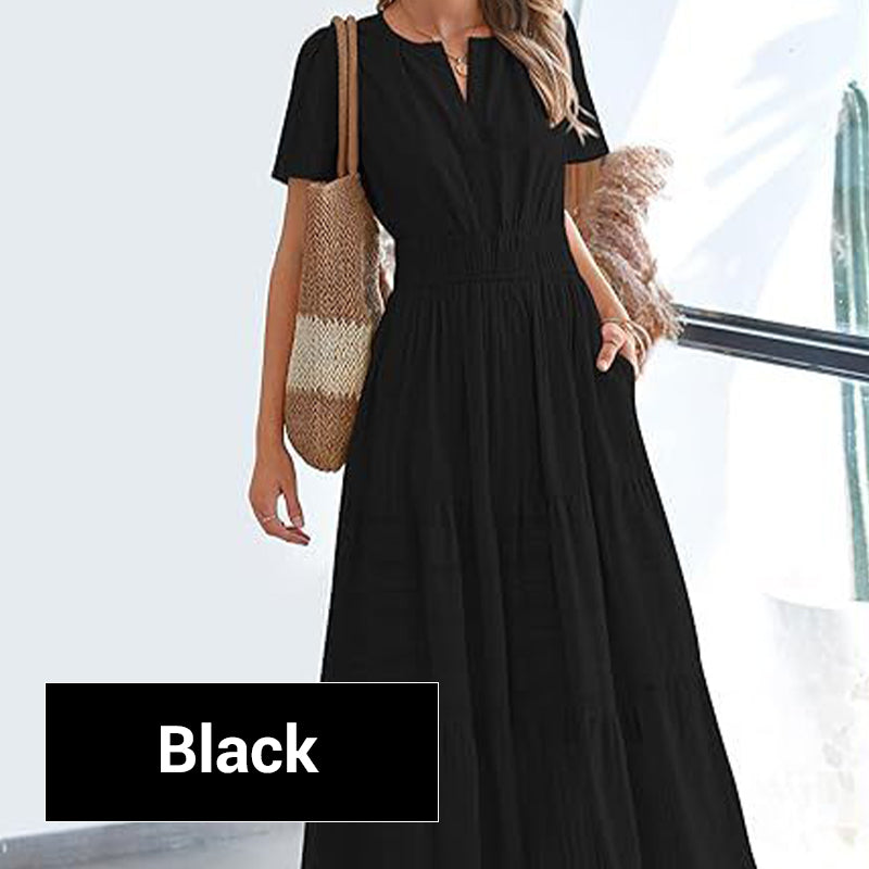 Women's Boho Chic Smocked Waist Maxi Dress
