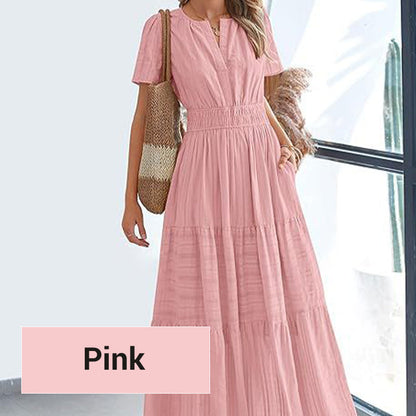 Women's Boho Chic Smocked Waist Maxi Dress