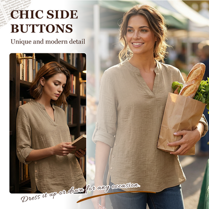 🔥 Hot Sale  🔥Casual Solid Color Button Side Slit Top