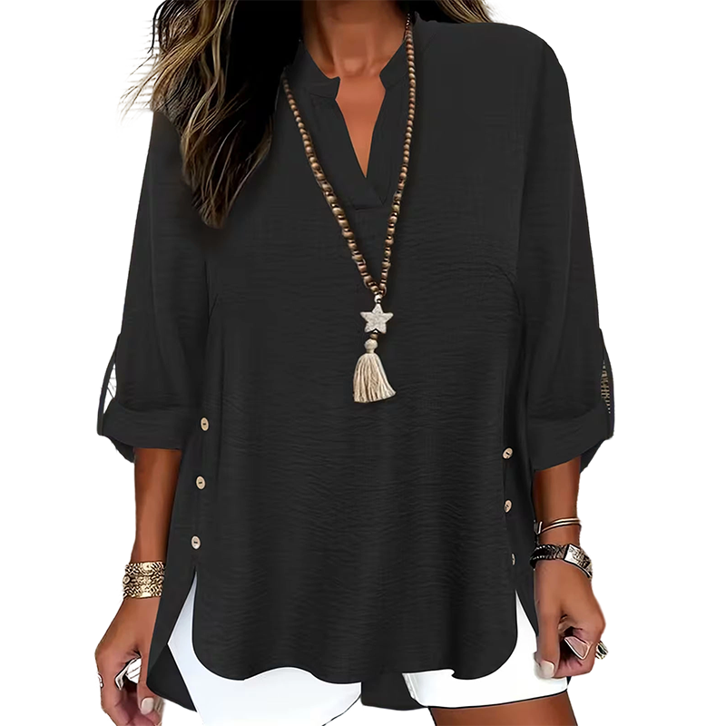 🔥 Hot Sale  🔥Casual Solid Color Button Side Slit Top