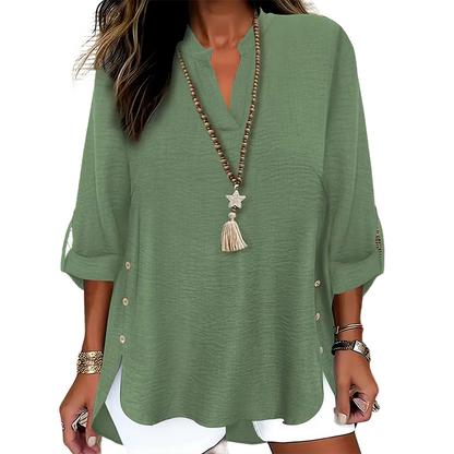 🔥 Hot Sale  🔥Casual Solid Color Button Side Slit Top