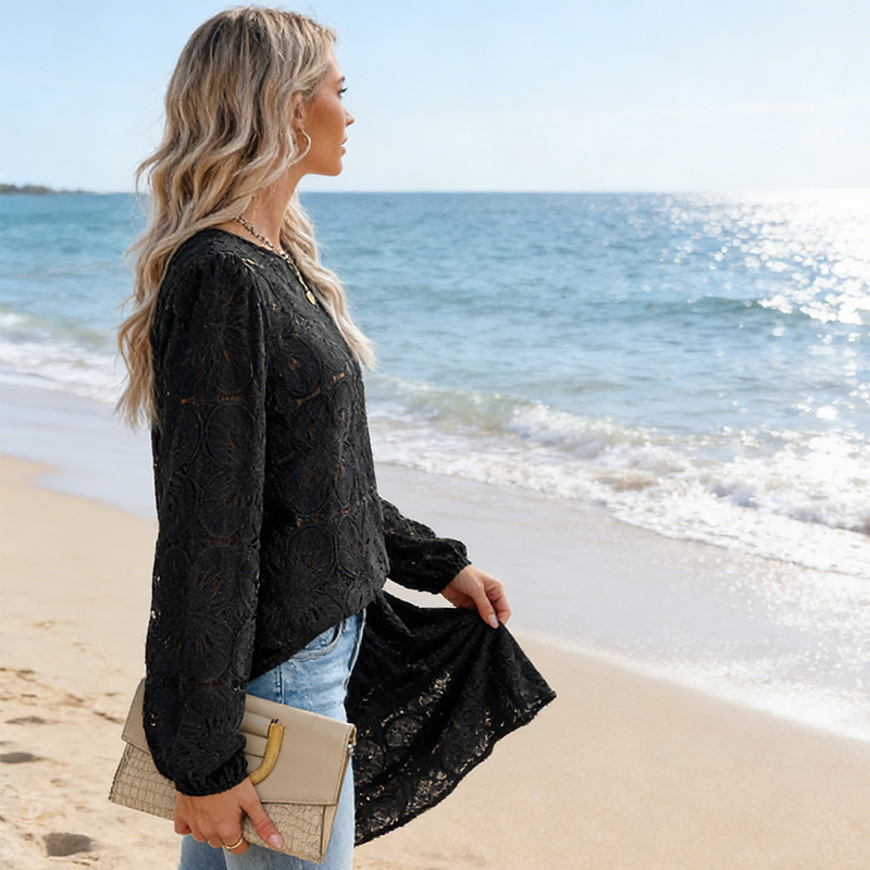✨ Women’s Elegant Crew Neck Hollow-Out Long Sleeve Top – Chic, Comfortable & Stylish for Any Occasion 👚💖