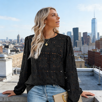 ✨ Women’s Elegant Crew Neck Hollow-Out Long Sleeve Top – Chic, Comfortable & Stylish for Any Occasion 👚💖