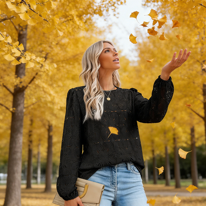 ✨ Women’s Elegant Crew Neck Hollow-Out Long Sleeve Top – Chic, Comfortable & Stylish for Any Occasion 👚💖