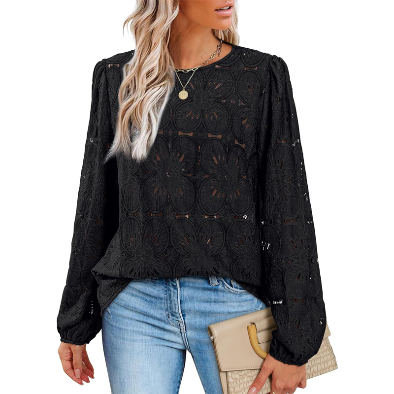 ✨ Women’s Elegant Crew Neck Hollow-Out Long Sleeve Top – Chic, Comfortable & Stylish for Any Occasion 👚💖