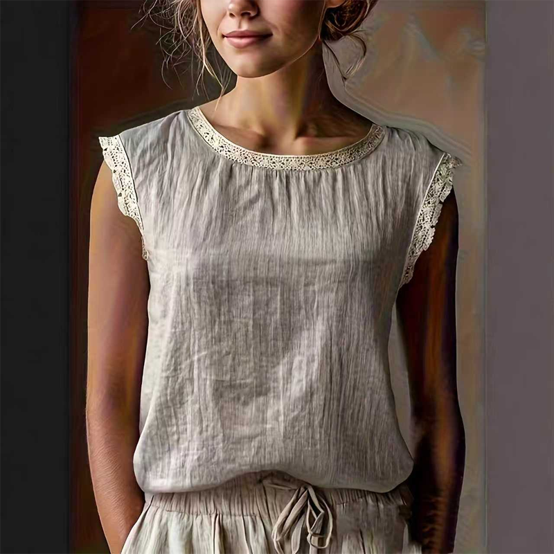 Women's Lace Trim Sleeveless Blouse