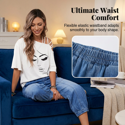 🔥Limited-time offer-Women’s Elastic Waist Loose Fit Cropped Jeans