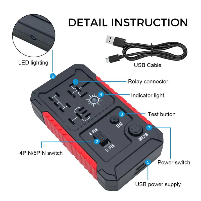 USB-C Car Relay Tester for 4/5 Pin Relays
