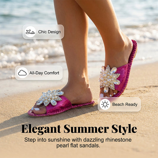 Women's Pearl & Rhinestone Embellished Slide Sandals