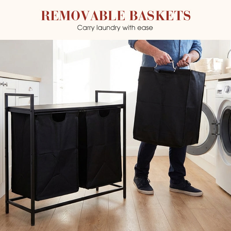 Dual Sorter Laundry Hamper with Storage Shelf