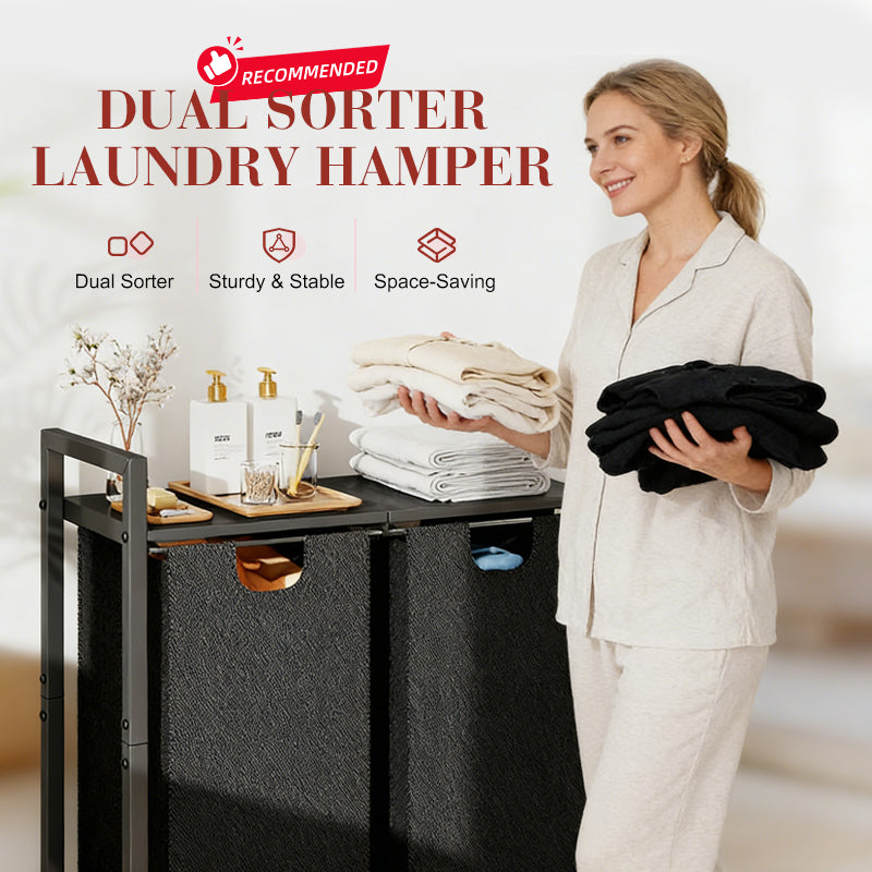 Dual Sorter Laundry Hamper with Storage Shelf