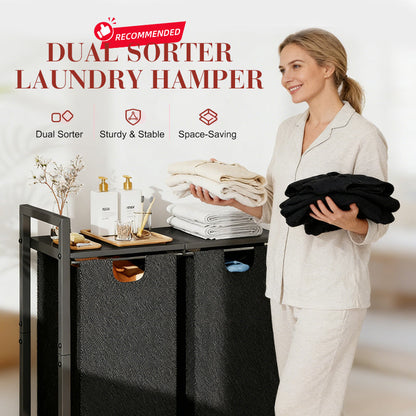 Dual Sorter Laundry Hamper with Storage Shelf