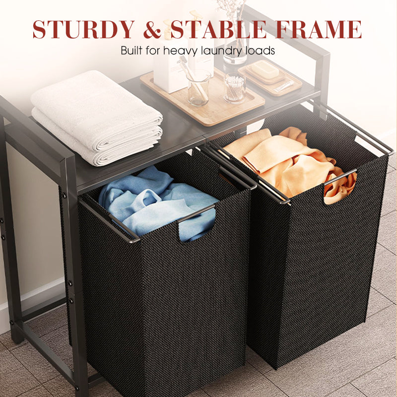 Dual Sorter Laundry Hamper with Storage Shelf
