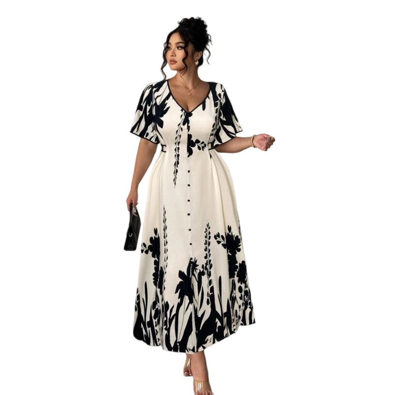 👗 50% OFF NOW! 🌸 Women's Botanical Print Midi Dress – V-Neck, A-Line & Flutter Sleeves 🌿