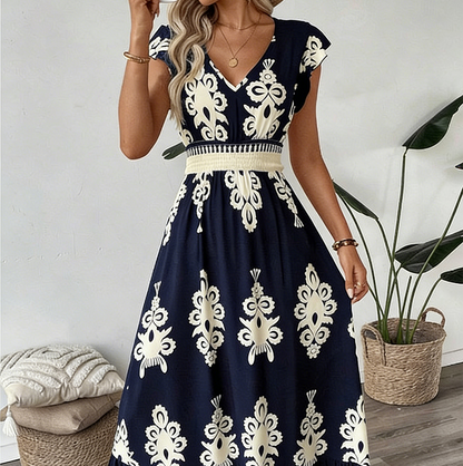 👗Women's V-Neck Baroque Print Flowy Maxi Dress