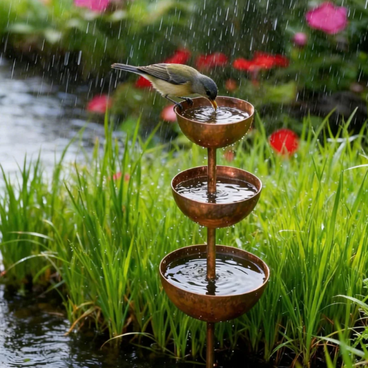 💐3-Tier Rustic Metal Bird Feeder & Drinker Stake