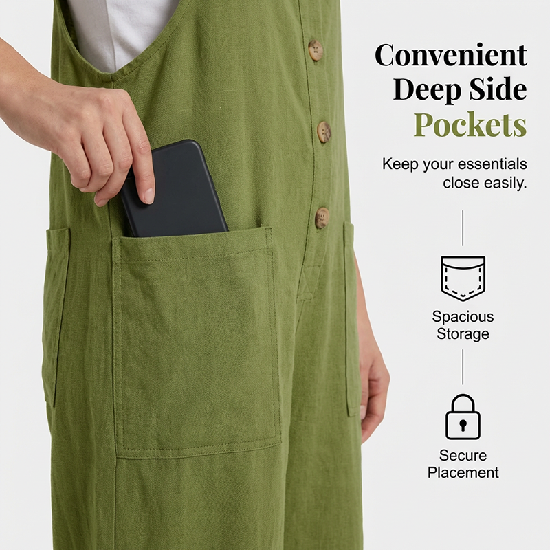 Women's Casual Loose Fit Button-Front Overalls