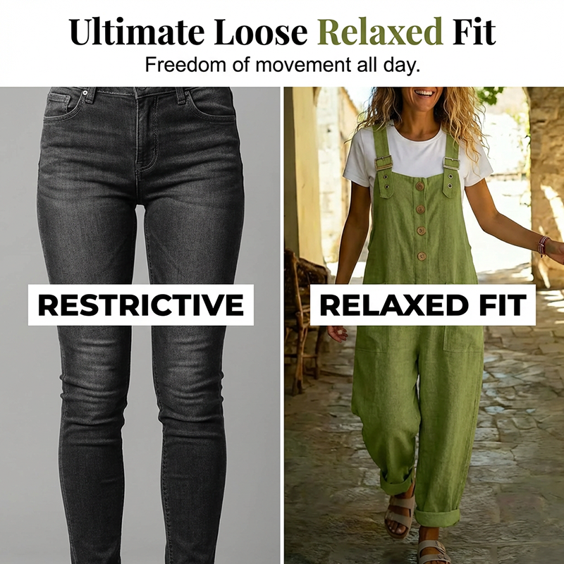 Women's Casual Loose Fit Button-Front Overalls