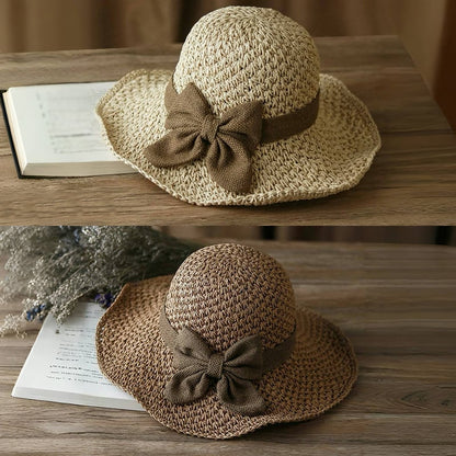 🎀 50% DISCOUNT 👒 | Straw Hat with Retro Bow – Foldable & Breathable for Summer