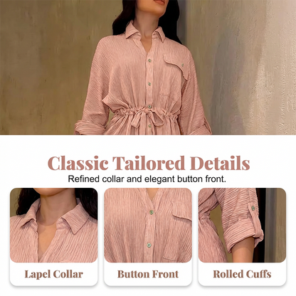 🎀 50% OFF NOW! 👖 Women's Drawstring Shirt & Wide-Leg Pants Set – Adjustable Waist, Flowy Trousers & Textured Fabric 🌿