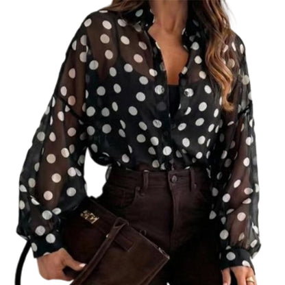 👚 50% OFF NOW! 🌼 Women's Polka Dot Shirt with Puff Sleeves – Lightweight, Breathable & Versatile 🎀