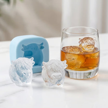 🐮6‐Cavity Mini Highland Cow Ice Cube & Dessert Mold 🧊🍪 Cute 3D Ice for Drinks, Parties & Gifts💕