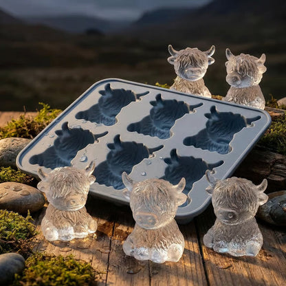🐮6‐Cavity Mini Highland Cow Ice Cube & Dessert Mold 🧊🍪 Cute 3D Ice for Drinks, Parties & Gifts💕