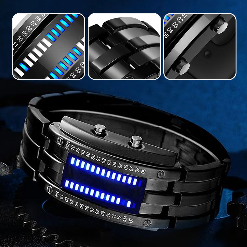 ⌚ LIMITED-TIME 50% OFF! ✨ Men's Binary LED Watch – Stainless Steel, Blue Light, Sporty, Water-Resistant, Modern ⚡